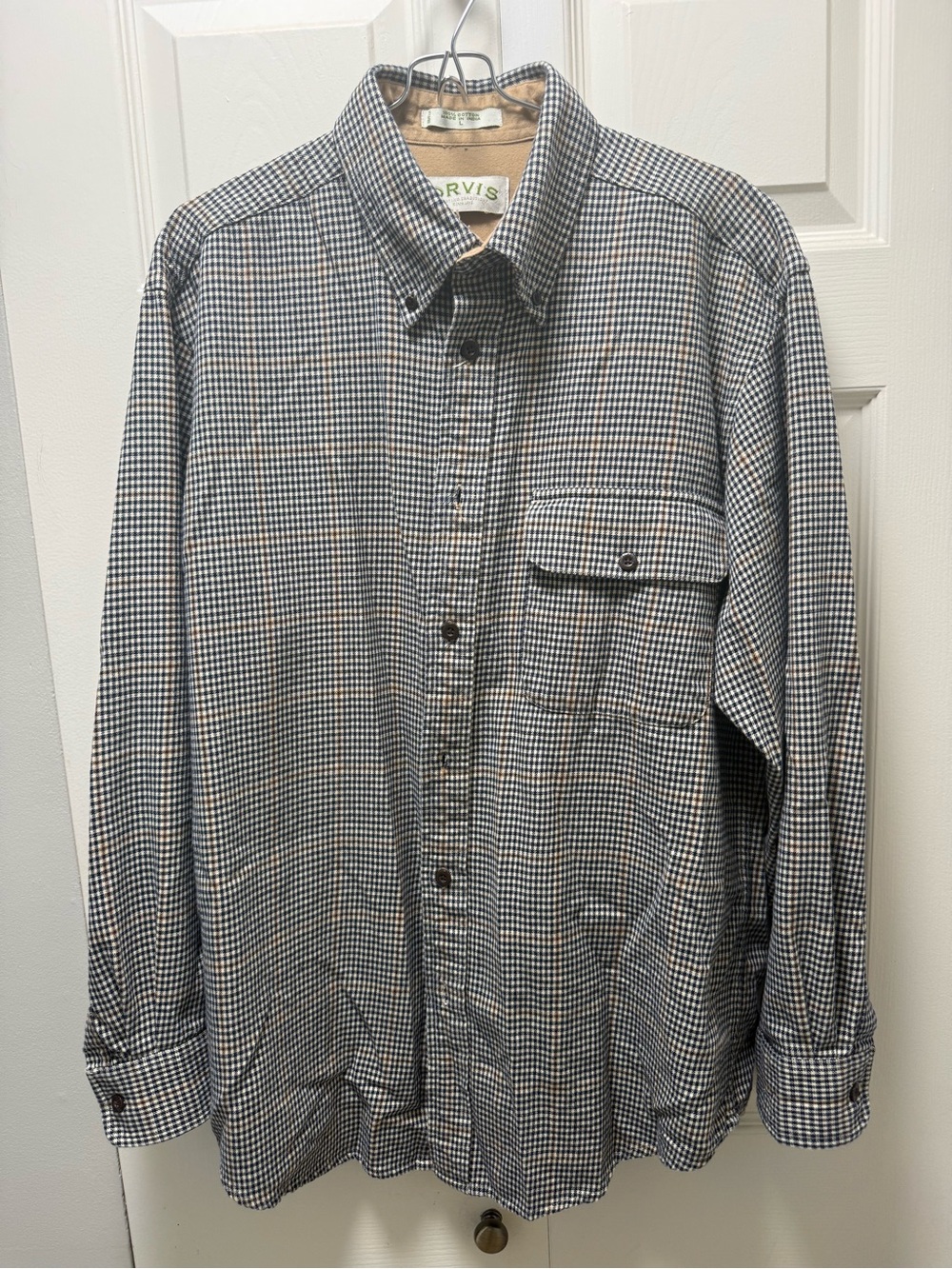 Orvis Men's Blue, Tan, White Micro-Check Button-Down Shirt